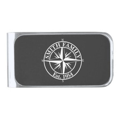 Compass star monogram personalizable emblem silver finish money clip