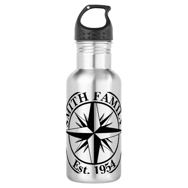 Compass star monogram personalizable emblem stainless steel water bottle (Front)