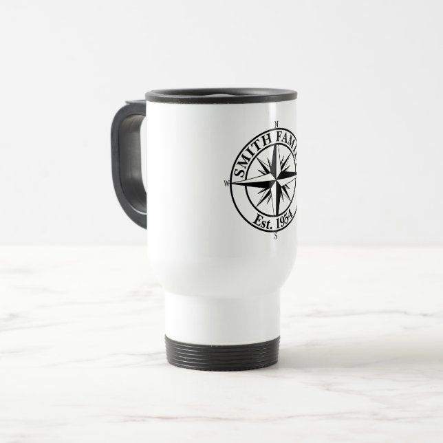 Compass star monogram personalizable emblem travel mug (Front Left)