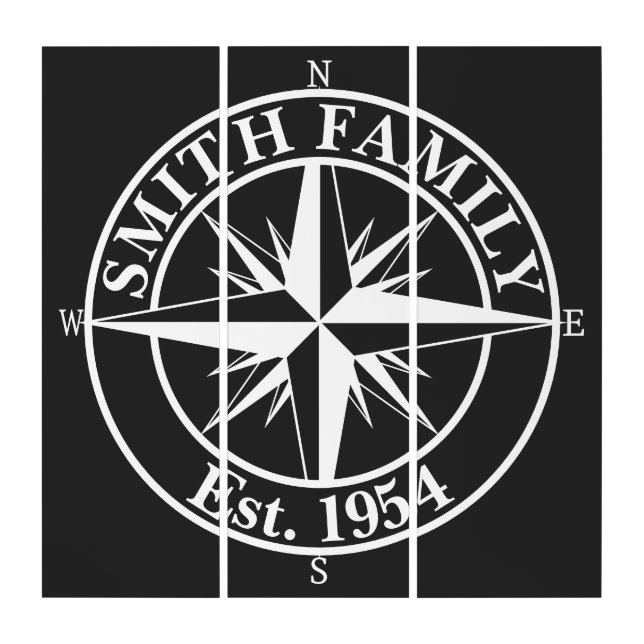Compass star monogram personalizable emblem triptych (Front)