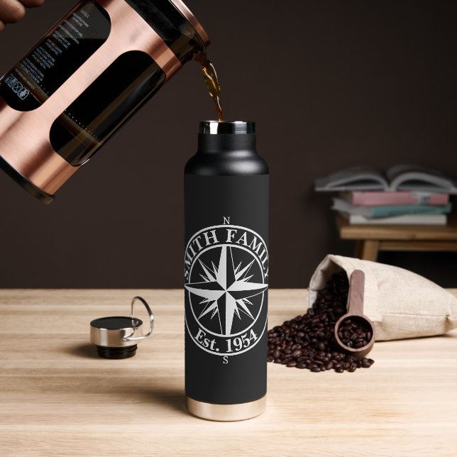 Compass star monogram personalizable emblem water bottle (Coffee)
