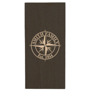 Compass star monogram personalizable emblem wood flash drive