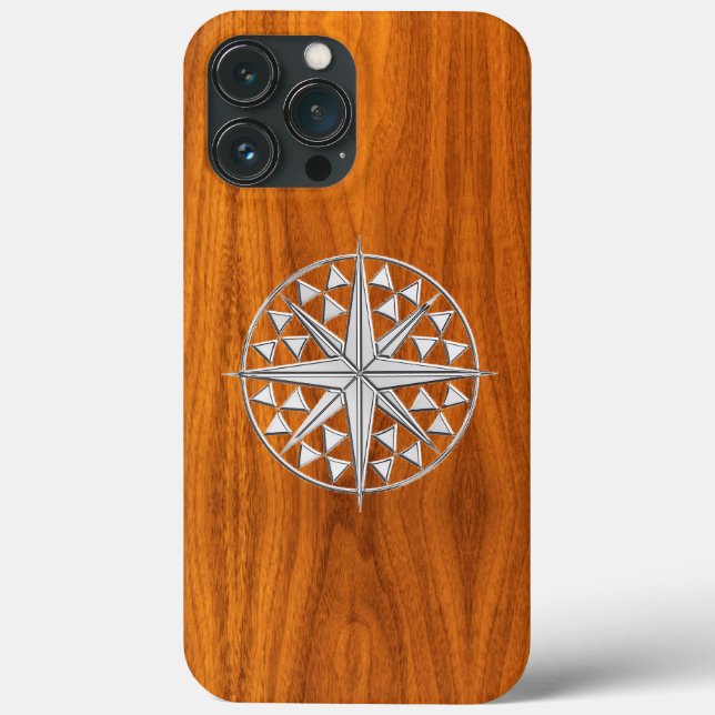 Compass Star on Teak Veneer Decor Case-Mate iPhone Case (Back)