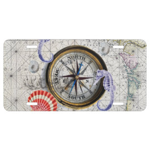 compass vintage map license plate