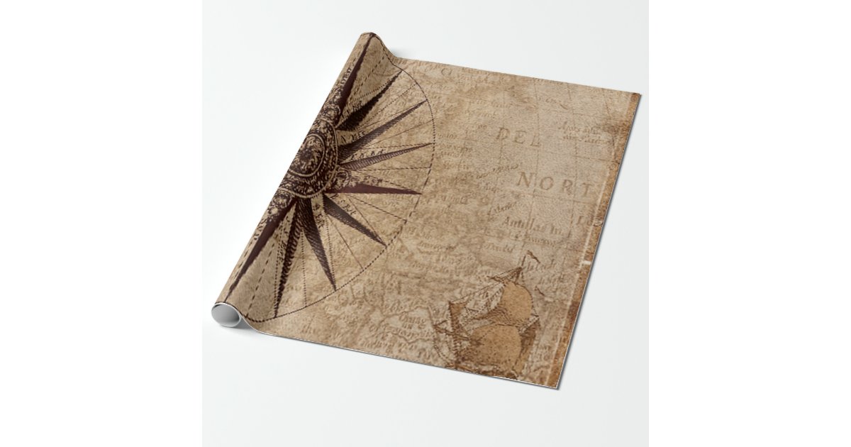 Compass Vintage Map Navigation Nautical Wrapping Paper | Zazzle