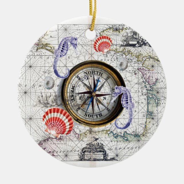 Compass Vintage Nautical Ceramic Ornament (Front)