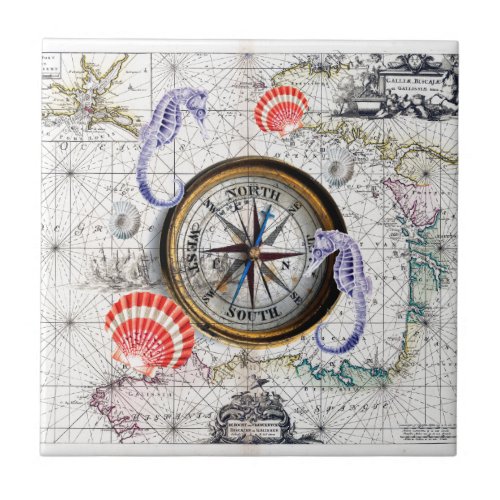 Compass Vintage Nautical Tile