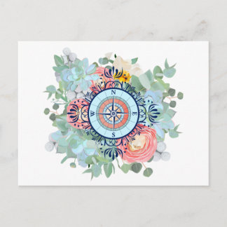 Compass with Succulents Postcard