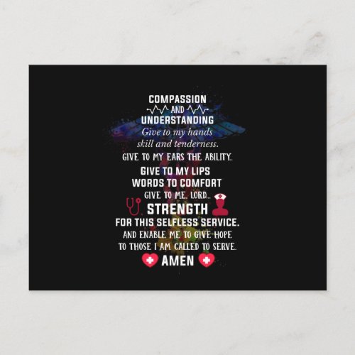 Compassion And Understanding Amen Nurses Prayer Postcard