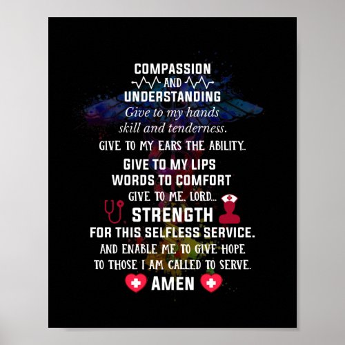 Compassion And Understanding Amen Nurses Prayer Poster