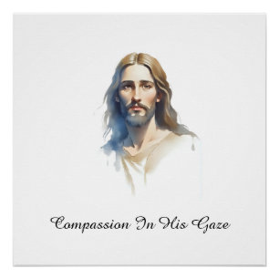 Compassion in His gaze- Jesus Water color Painting Poster