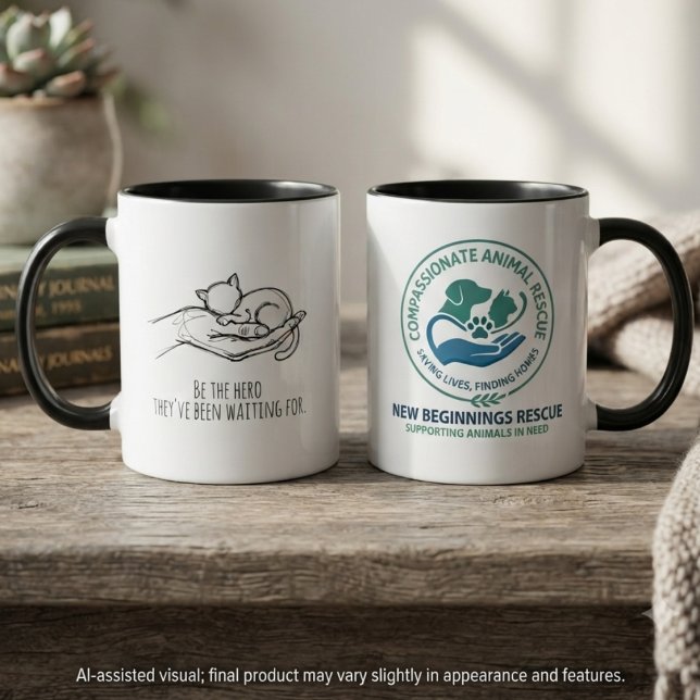 Compassionate Feline Rescue Hero Mug (Minimalist sketch of a rescued kitten, perfect for cat shelter volunteer appreciation events.)