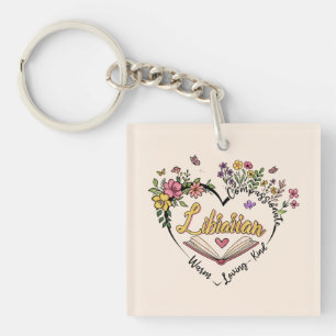 Compassionate Librarian – Floral Heart Design Keychain