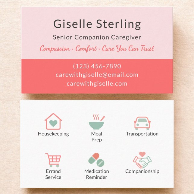 Compassionate Senior Companion Caregiver  Business Card (Creator Uploaded)