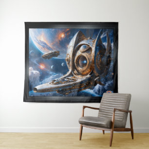 Compellious Galactic Cruiser Al Art by Xzendor7 Tapestry