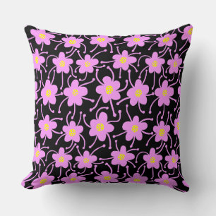Competing Flowers - Light Violet and Yellow on Blk Throw Pillow