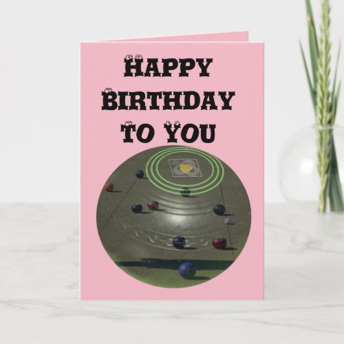 Competition Lawn Bowl Pink Birthday Logo Card