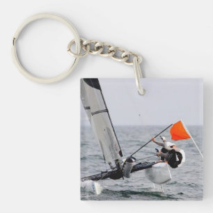 Competition Sailing Catamaran Picture Keychain