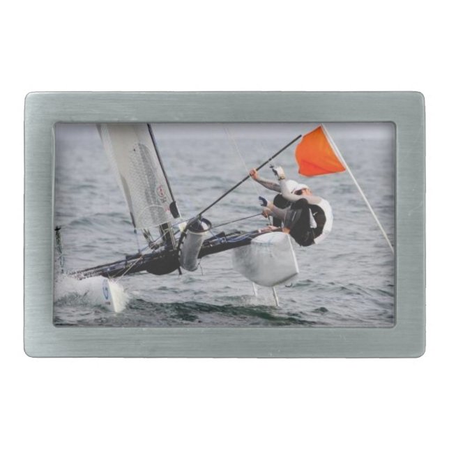 Competition Sailing Catamaran Picture Rectangular Belt Buckle (Front)