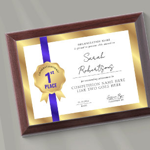 Competition Winner 1st Place Navy & Gold Badge Award Plaque