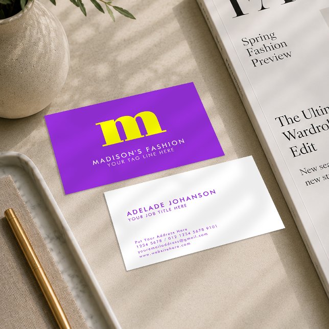 Complementary Colors | Yellow Purple Fancy Initial Business Card (Creator Uploaded)