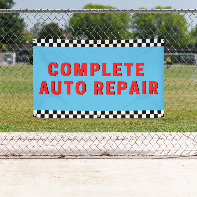 Complete Auto Repair Checkered Flag Blue Banner (Insitu)