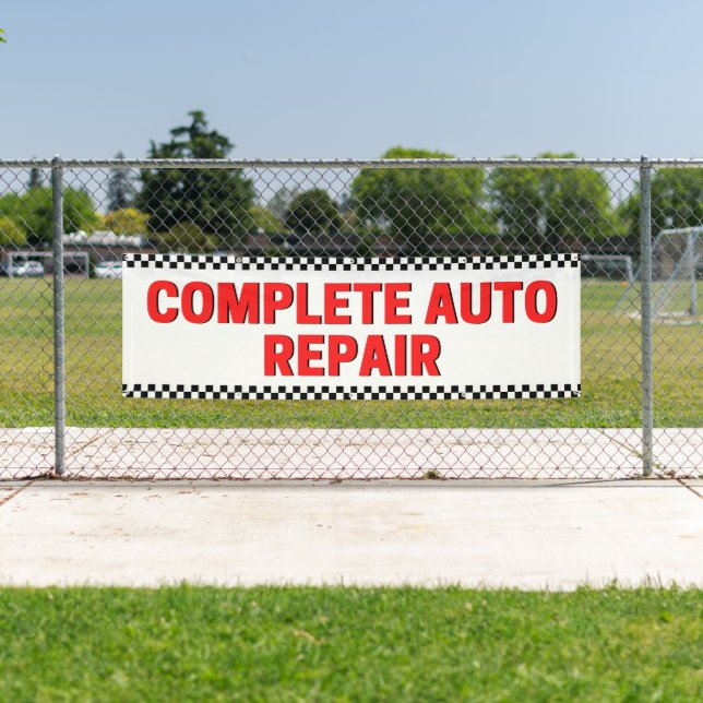 Complete Auto Repair Checkered Flag Large White Banner (Insitu)