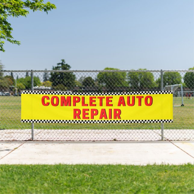 Complete Auto Repair Checkered Flag Large Yellow  Banner (Insitu)