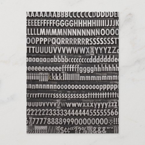 Complete Font Letterpress Type Postcard