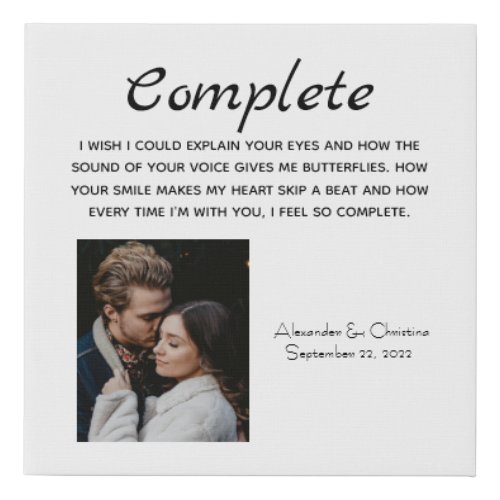 Complete Modern Couple Love Quote Faux Canvas Print