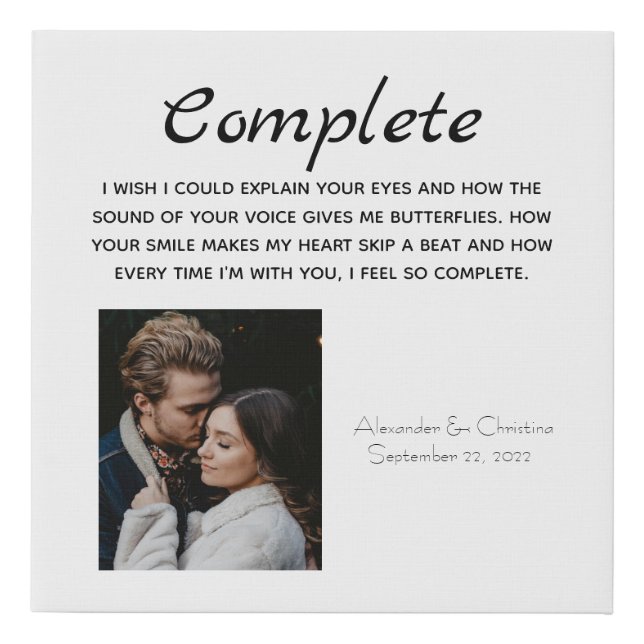 Complete Modern Couple Love Quote Faux Canvas Print (Front)
