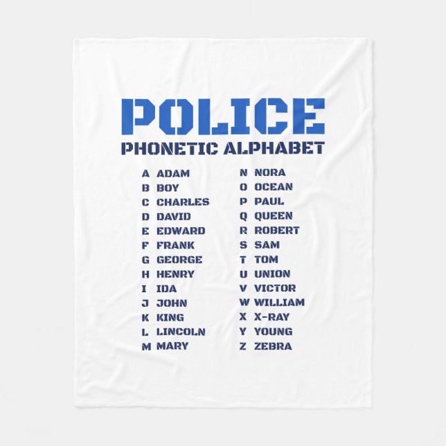 Complete Police Phonetic A to Z Alphabet Fleece Blanket (Front)