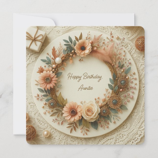 Completely Customizable Boho Floral Wreath Rounded Card (Front)