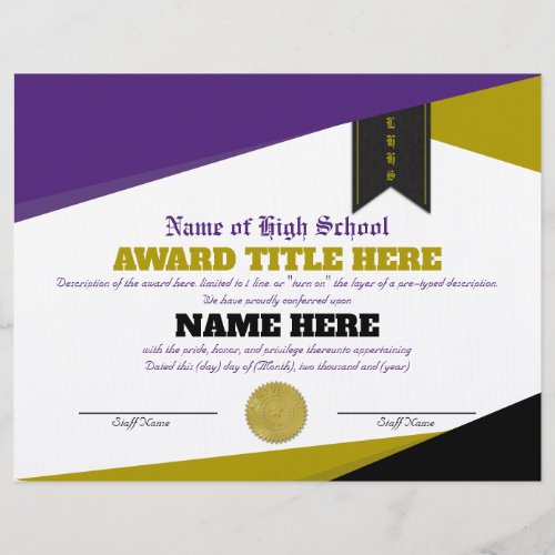 Completely Customizable SPORTS Award Certificate Letterhead