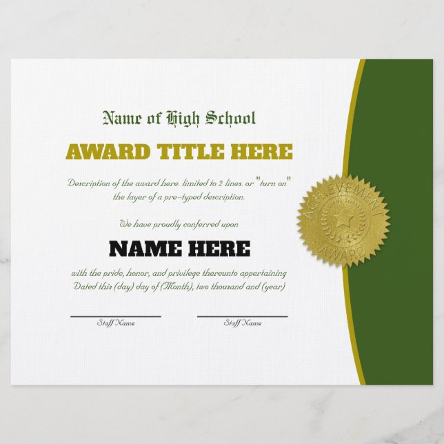 Completely Customizable SPORTS Award Certificate Letterhead (Front)