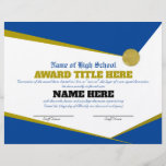 Completely Customizable SPORTS Award Certificate Letterhead<br><div class="desc">Customize this SPORTS Award with your TEAM COLORS and Award Description. /OR/ You may opt for one of the common pre-loaded descriptions. ****You will need some understanding of layers**** ***** "CLICK TO CUSTOMIZE FURTHER" ***** *You may change the color of all TEXT, and OBJECTS *You may choose to "SHOW" a...</div>