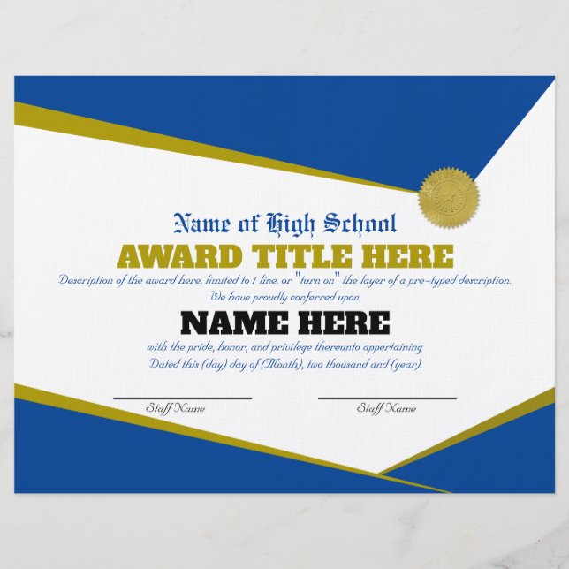 Completely Customizable SPORTS Award Certificate Letterhead (Front)
