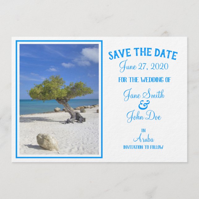 Completely Editable Save the Date Aruba Divi Tree Invitation (Front)