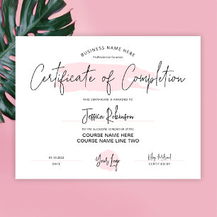 Completion Certificate Award Feminine Watercolour