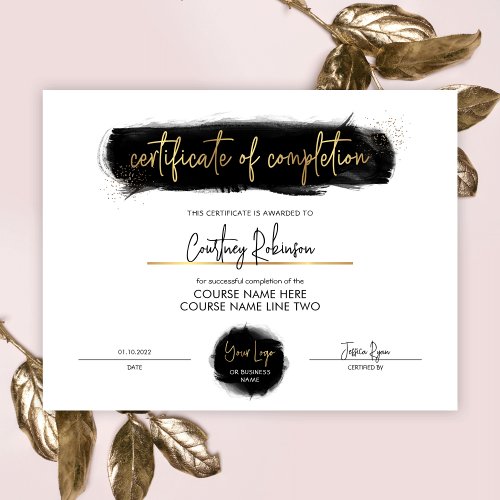 Completion Certificate Black  Gold Salon Award