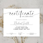 Completion Certificate Elegant Beauty Course Award<br><div class="desc">Professional Completion Certificate Award with elegant script font, perfect for certificates of achievement for salon or spa courses. You can also use this minimalist certificate of appreciation design for any type of diploma, simply edit the text to suit your needs. This beauty course award features modern calligraphy font and black...</div>