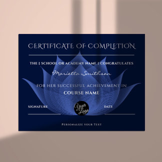 Completion Certificate Lotus Flower For Yoga Reiki