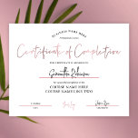 Completion Certificate Rose Gold Achievement Award<br><div class="desc">Faux Rose Gold Effect Completion Certificate, perfect for course completion award for professional beauty salon courses. You can use this luxury design certificate of achievement design with pink rose gold color script font for any type diploma. This feminine certificate of completion is super versatile to suit any brand or business....</div>