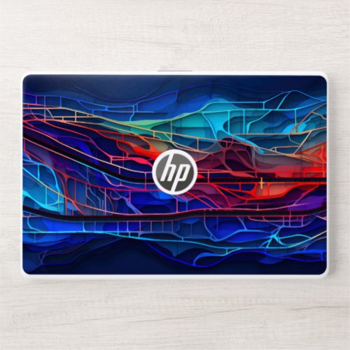 Complex connected lines in red and blue HP laptop skin