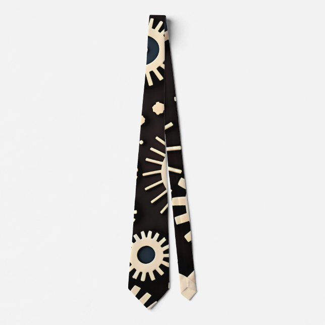 Complex Gears Beige Geometric Pattern Neck Tie (Front)