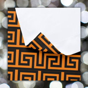 Complex Greek Key Symbol in black on orange   Blackout Curtains