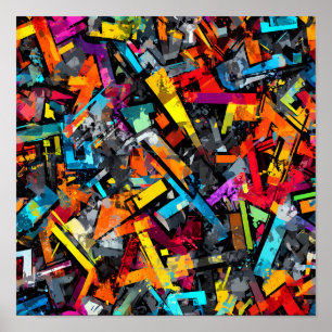 Complex Layered Design: Seamless Graffiti Grid Poster