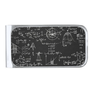 Complex Math & Physics Blackboard Equations Design Silver Finish Money Clip