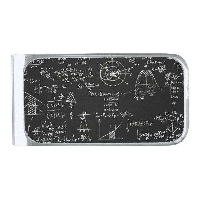 Complex Math & Physics Blackboard Equations Design Silver Finish Money Clip (Front)