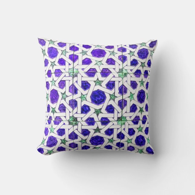Complex Moroccan Historic Tile Pattern Throw Pillow (Front)